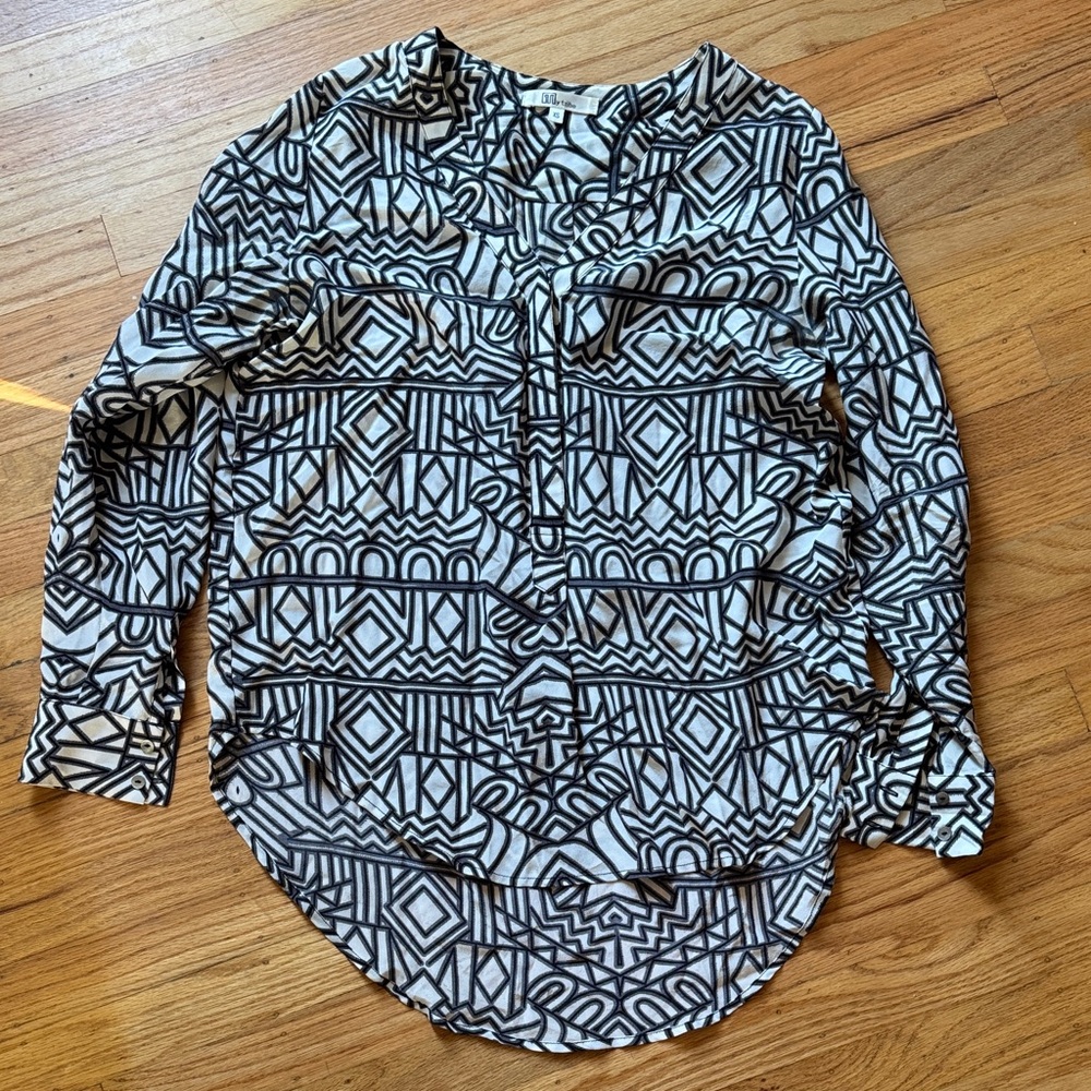 My Tribe Black and White Abstract Blouse